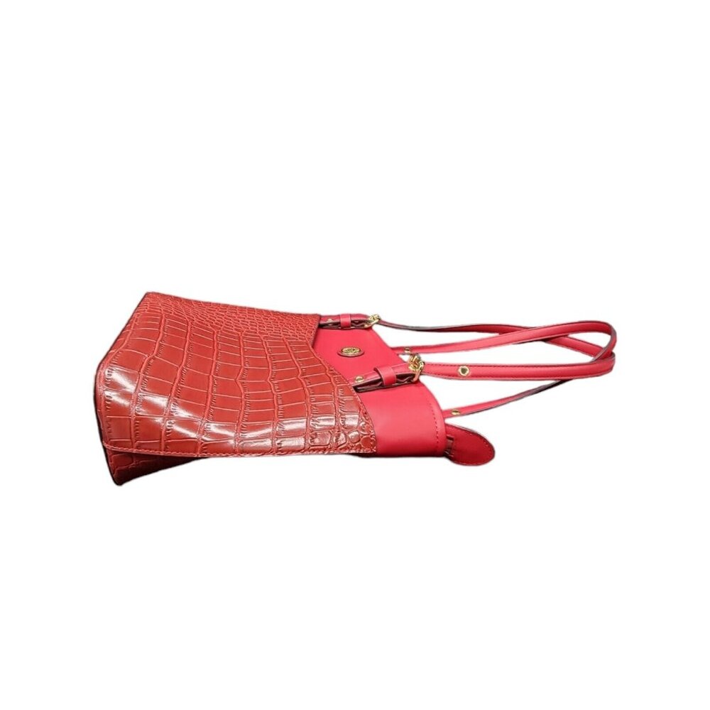 Anne Klein Red Croc Embossed Perfect Tote Red Bucket Shoulder Bag Gold-Tone Acce - Picture 10 of 16